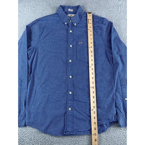 Hollister Shirt Mens Small Blue Plaid Button Down Long Sleeve Stretch Preppy - Picture 7 of 11